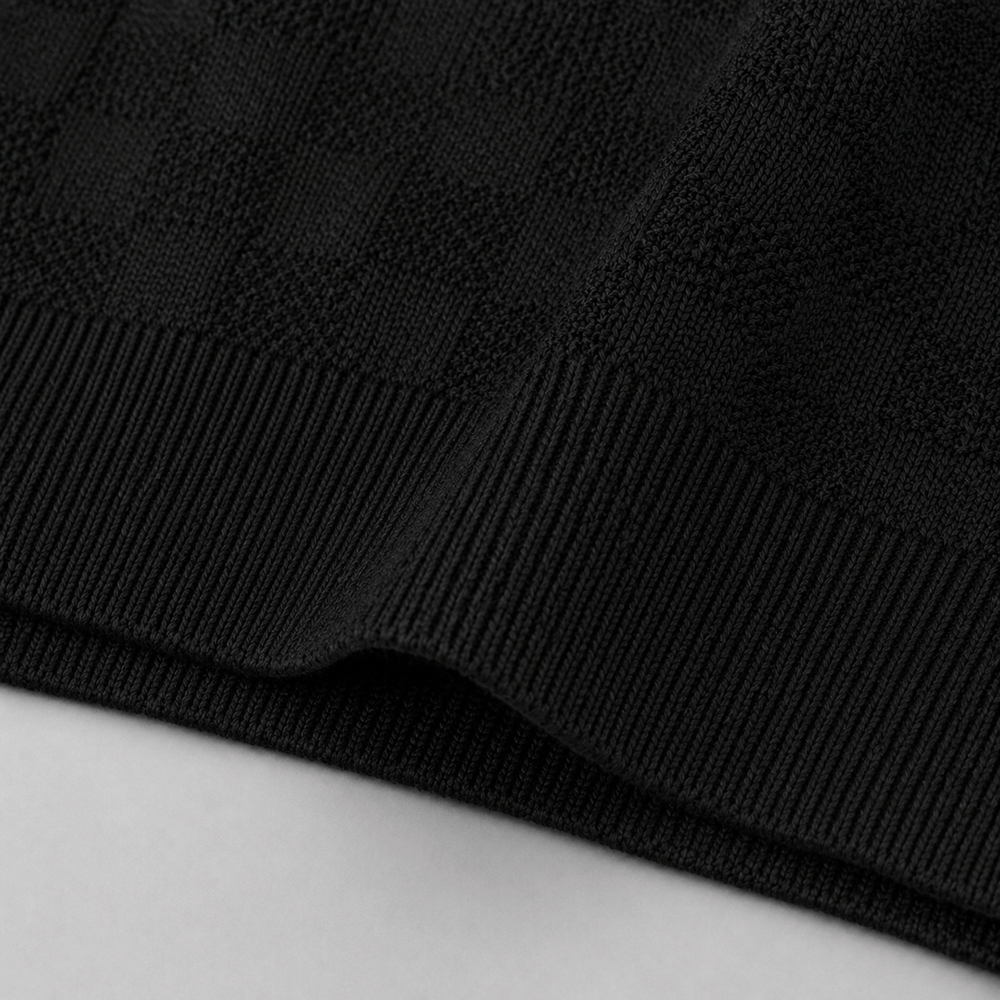 Damier Jaquard Embroidered Logo Knit Polo Shirt