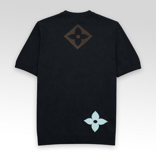 LV Monogram Short-Sleeved Cotton Crewneck Knit T-Shirt