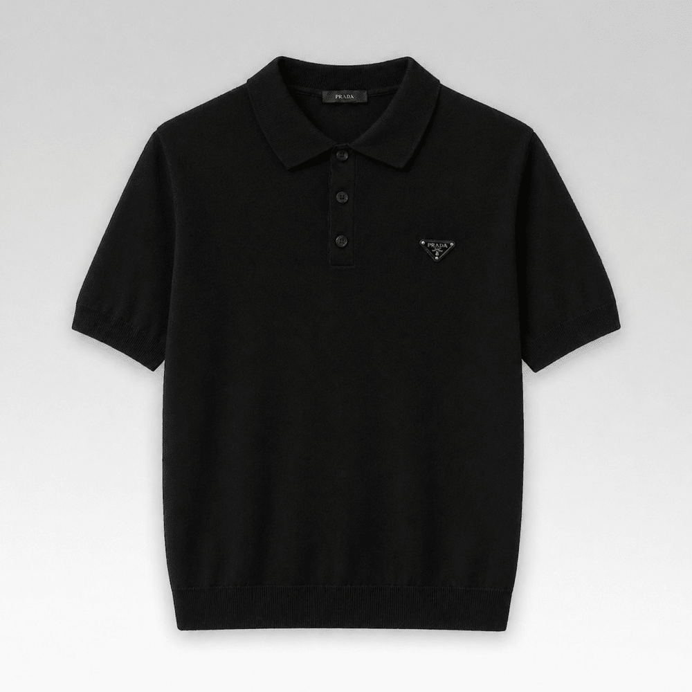 Metal Triangle Logo Knit Polo Shirt