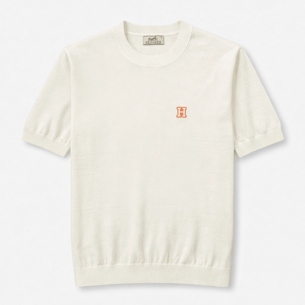 H Logo Cotton Crewneck Knit T-Shirt