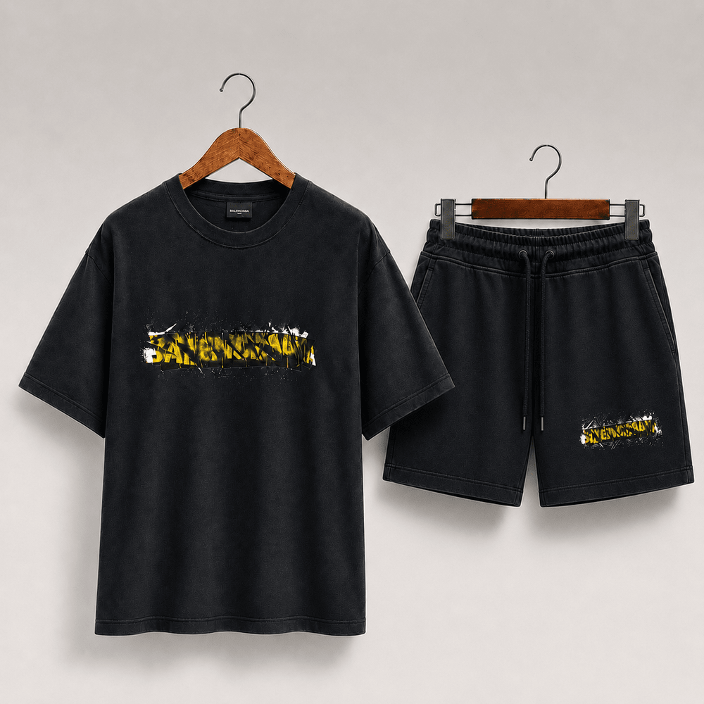 Messy Spray Faded Effect T-shirt Shorts Set