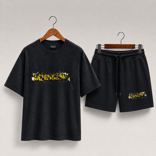 Messy Spray Faded Effect T-shirt Shorts Set
