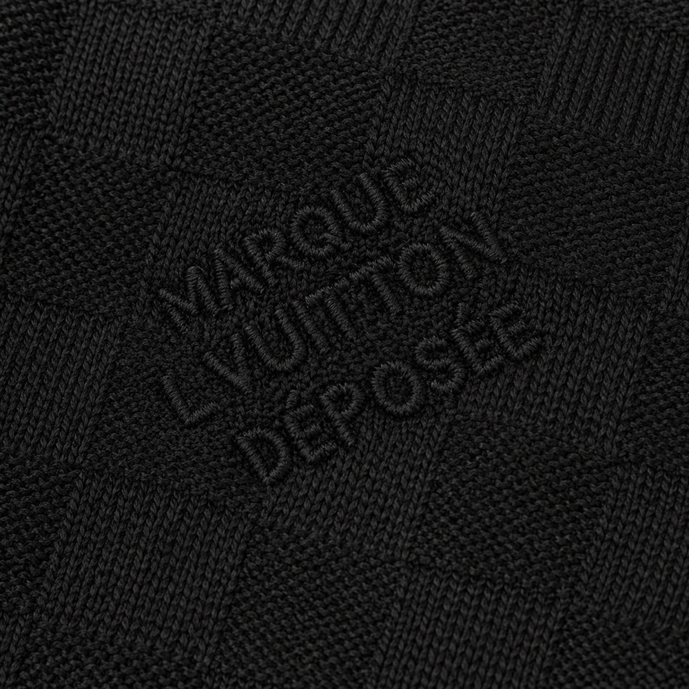 Damier Jaquard Embroidered Logo Knit Polo Shirt