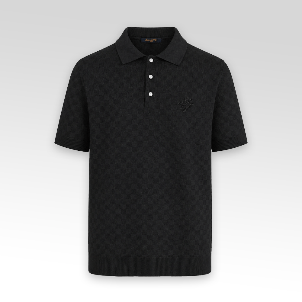 Damier Jaquard Embroidered Logo Knit Polo Shirt