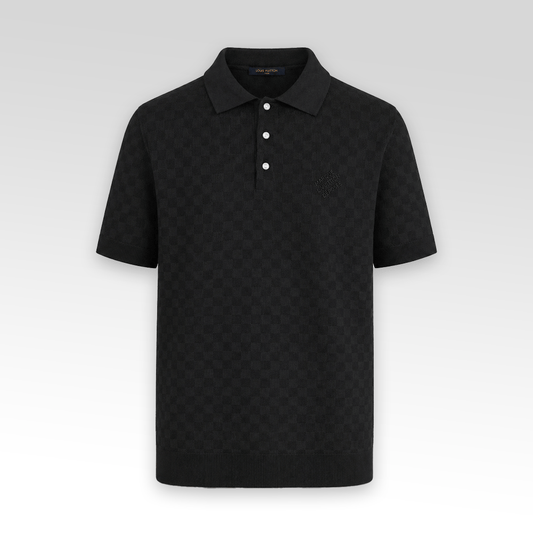 Damier Jaquard Embroidered Logo Knit Polo Shirt