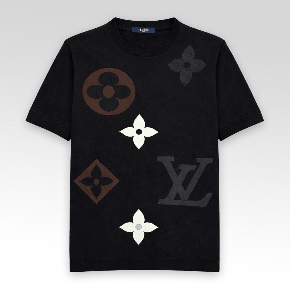 LV Monogram Short-Sleeved Cotton Crewneck Knit T-Shirt