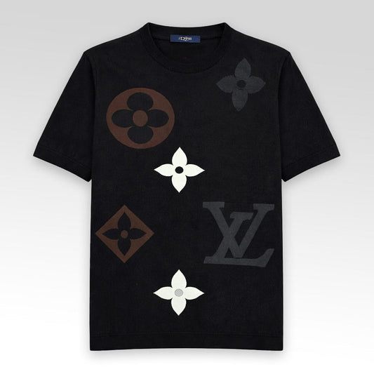 LV Monogram Short-Sleeved Cotton Crewneck Knit T-Shirt