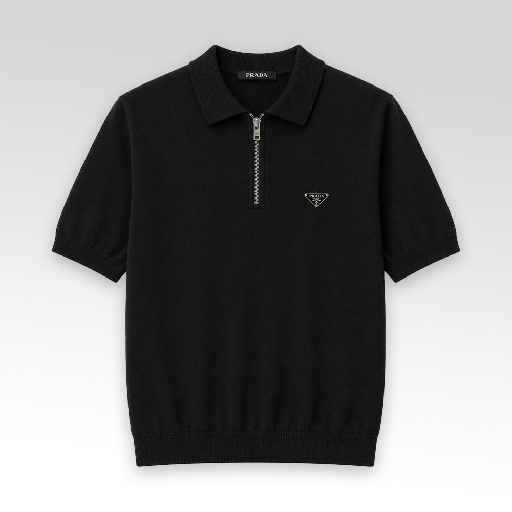 Zip-Up Knitted Polo Shirt