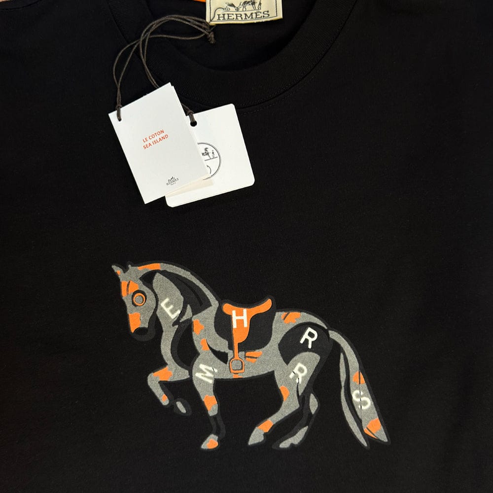 HERMES Flocked Horse Logo T-Shirt
