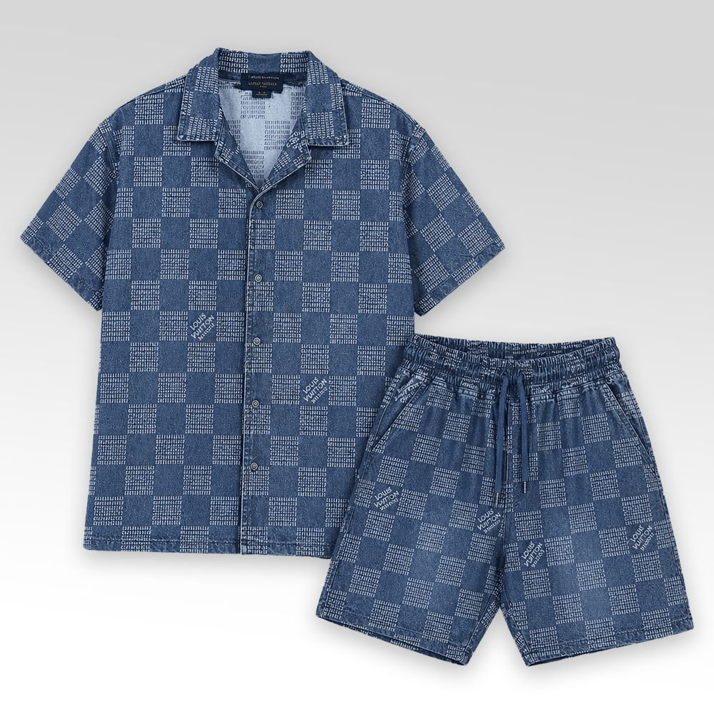 LV Denim Shirt&Shorts Set