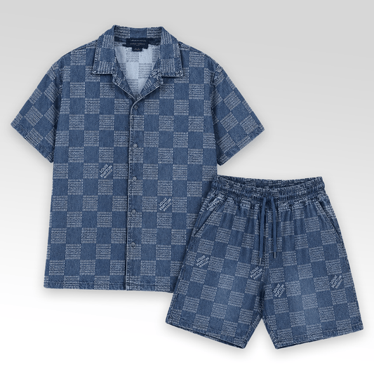 LV Denim Shirt&Shorts Set