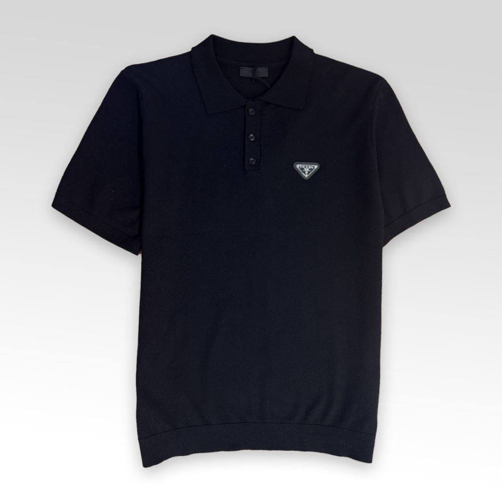 PRADA Metal Triangle Logo Knit Polo Shirt