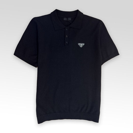 PRADA Metal Triangle Logo Knit Polo Shirt